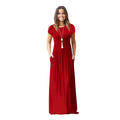 Vestido de verão feminino casual cor sólida o pescoço solto manga curta bolso até o chão longo mulher maxi vestidos slbz352