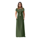 Vestido de verão feminino casual cor sólida o pescoço solto manga curta bolso até o chão longo mulher maxi vestidos slbz352