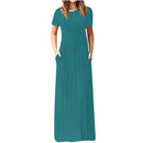 Vestido de verão feminino casual cor sólida o pescoço solto manga curta bolso até o chão longo mulher maxi vestidos slbz352