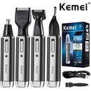 Kemei 4 em 1 aparador para homens elétrico nariz e orelha aparador recarregável para cabelo barba nariz e orelha limpador aliciamento conjunto