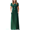 Vestido de verão feminino casual cor sólida o pescoço solto manga curta bolso até o chão longo mulher maxi vestidos slbz352