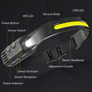 Usb recarregável led sensor farol cob cabeça tocha luz de trabalho à prova dwaterproof água para pesca acampamento lanterna
