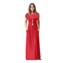 Vestido de verão feminino casual cor sólida o pescoço solto manga curta bolso até o chão longo mulher maxi vestidos slbz352