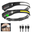 Usb recarregável led sensor farol cob cabeça tocha luz de trabalho à prova dwaterproof água para pesca acampamento lanterna