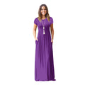 Vestido de verão feminino casual cor sólida o pescoço solto manga curta bolso até o chão longo mulher maxi vestidos slbz352