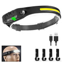 Usb recarregável led sensor farol cob cabeça tocha luz de trabalho à prova dwaterproof água para pesca acampamento lanterna