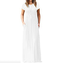 Vestido de verão feminino casual cor sólida o pescoço solto manga curta bolso até o chão longo mulher maxi vestidos slbz352