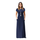 Vestido de verão feminino casual cor sólida o pescoço solto manga curta bolso até o chão longo mulher maxi vestidos slbz352