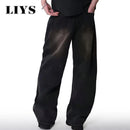 Calça jeans masculina de quatro estações, versão coreana, estudante, casual, alta rua, reta, solta, perna larga, preto, cinza, azul, baggy jean
