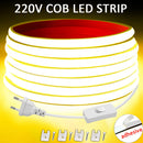 220v tira conduzida de alto brilho cob tira conduzida 220v fita flexível para sala quarto cozinha iluminação do jardim ao ar livre