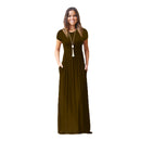 Vestido de verão feminino casual cor sólida o pescoço solto manga curta bolso até o chão longo mulher maxi vestidos slbz352